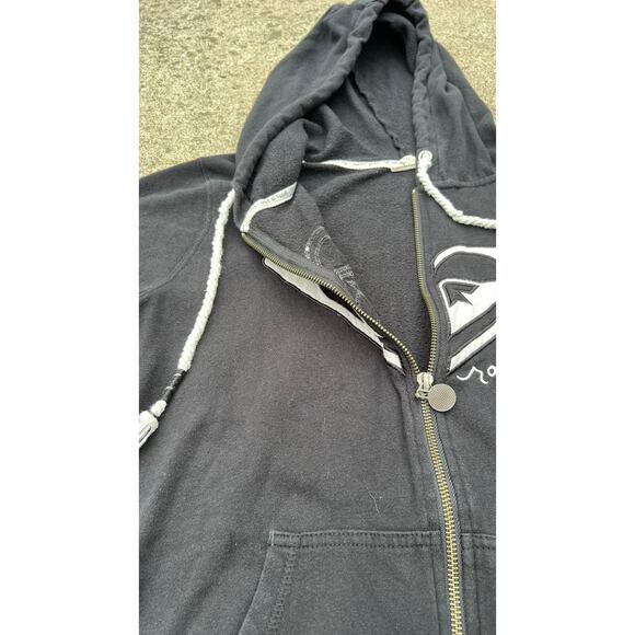 Y2K Roxy Sweater Women Size Large Black Hooded Zip Up Drawstrings Sweatshirt - Picture 4 of 6